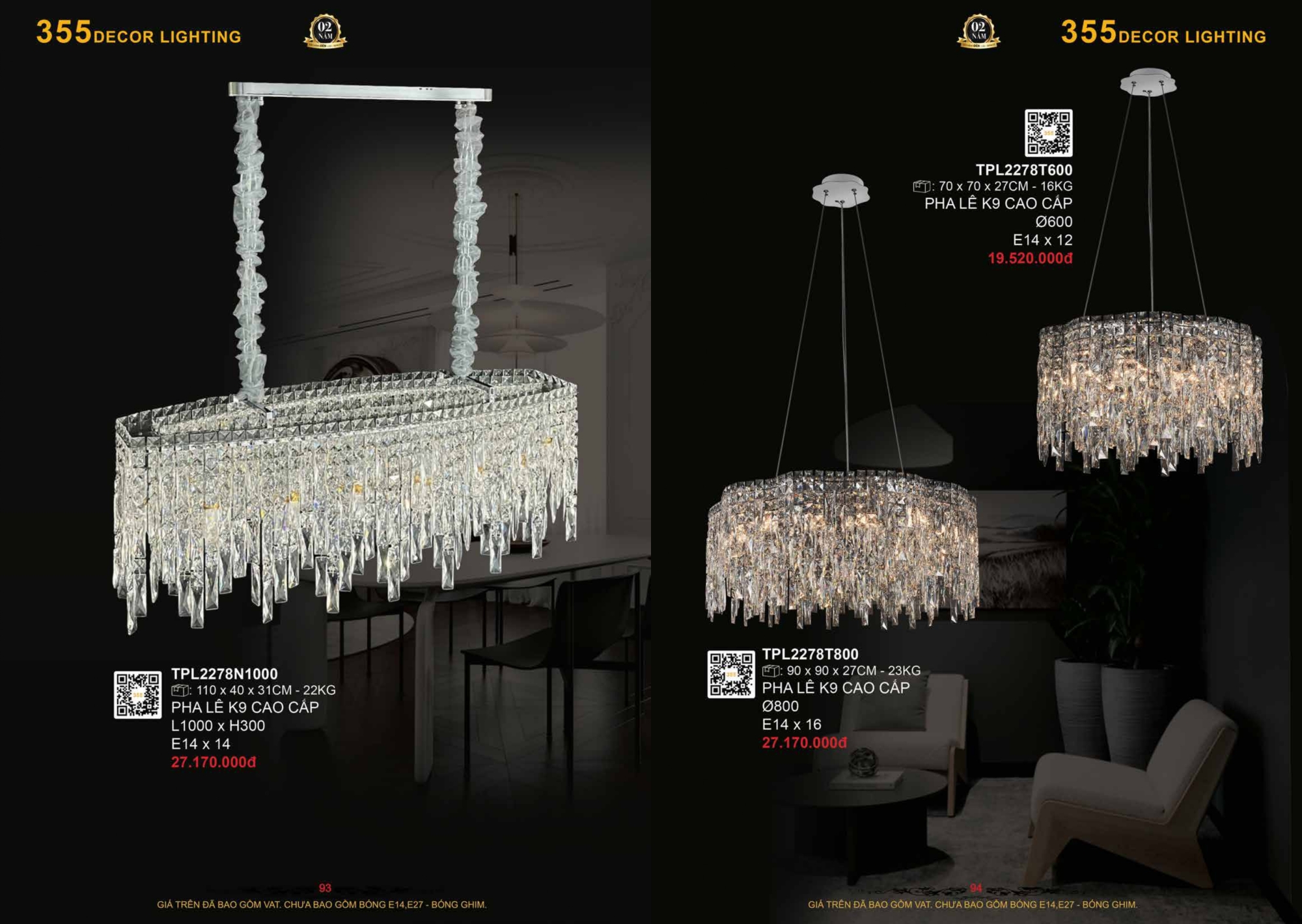 Bảng giá đèn trang trí 355 Decor