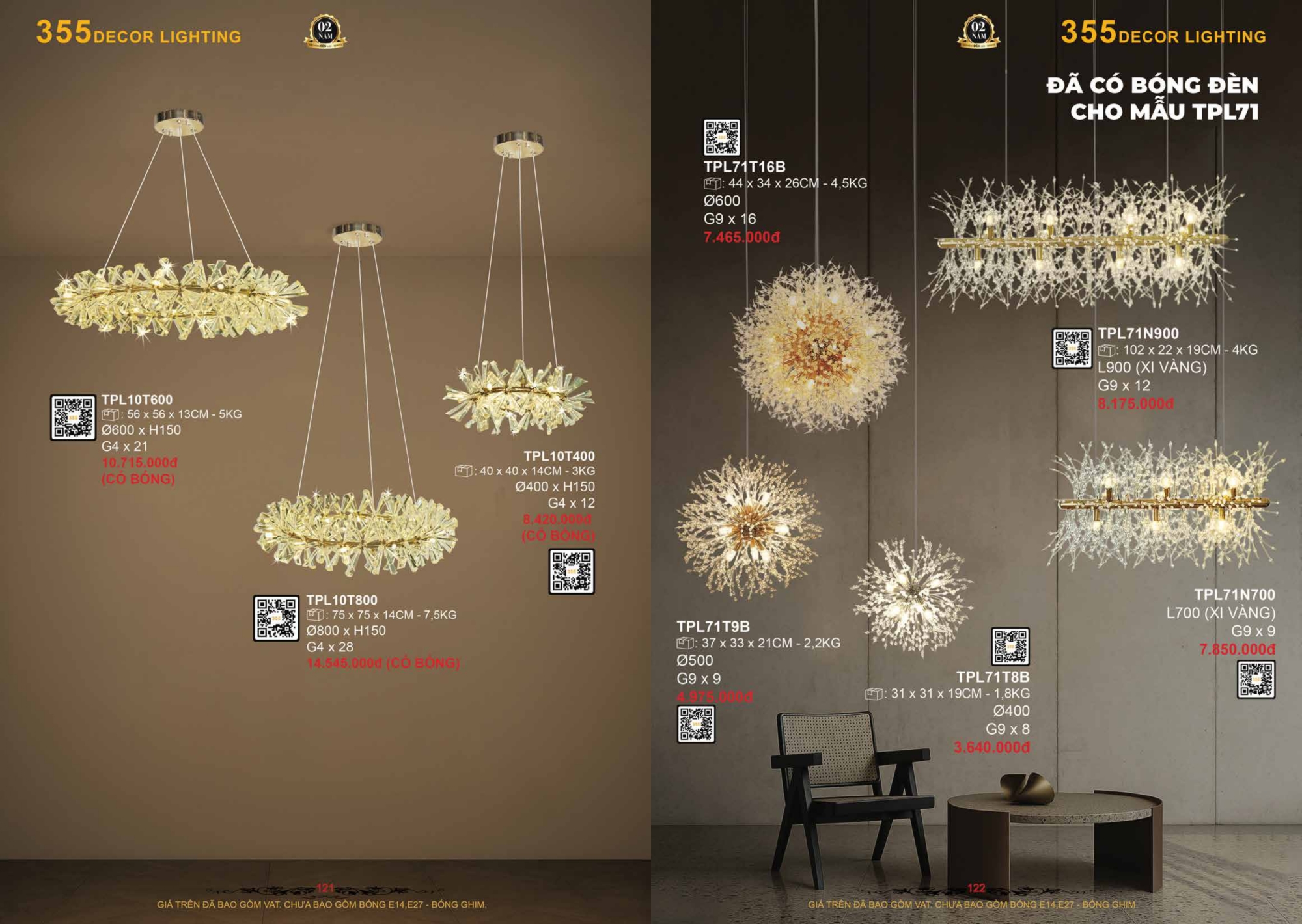 Bảng giá đèn trang trí 355 Decor