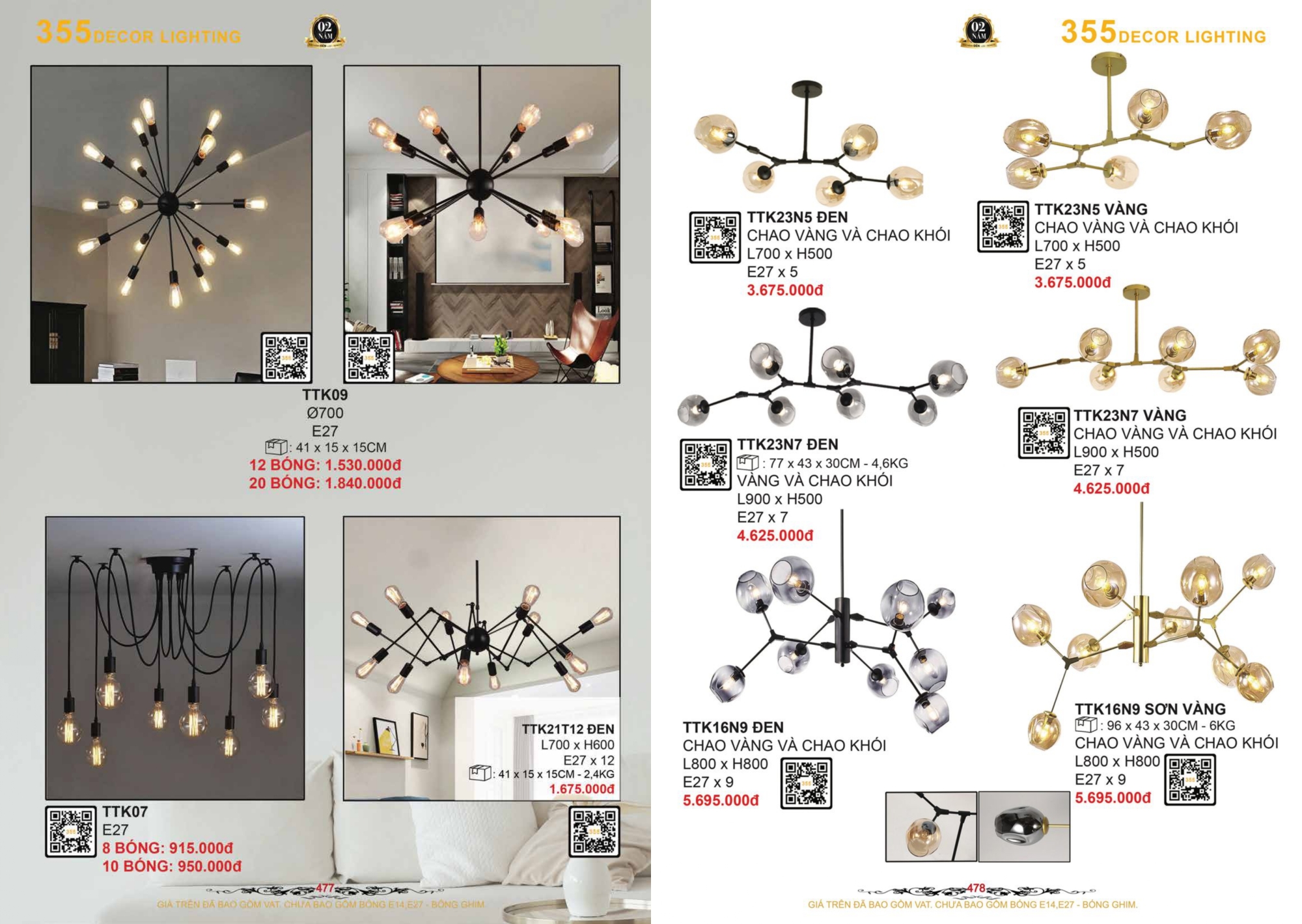 Bảng giá đèn trang trí 355 Decor