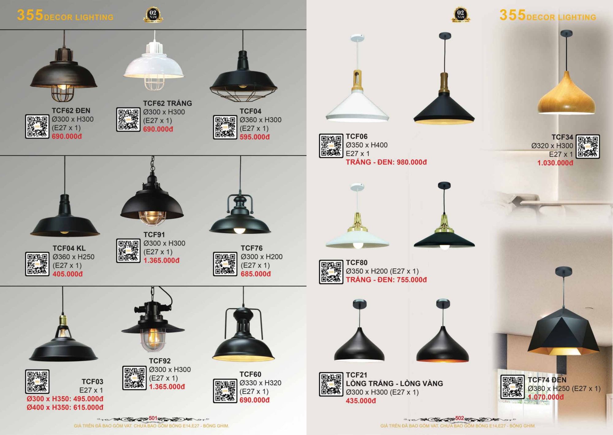 Bảng giá đèn trang trí 355 Decor