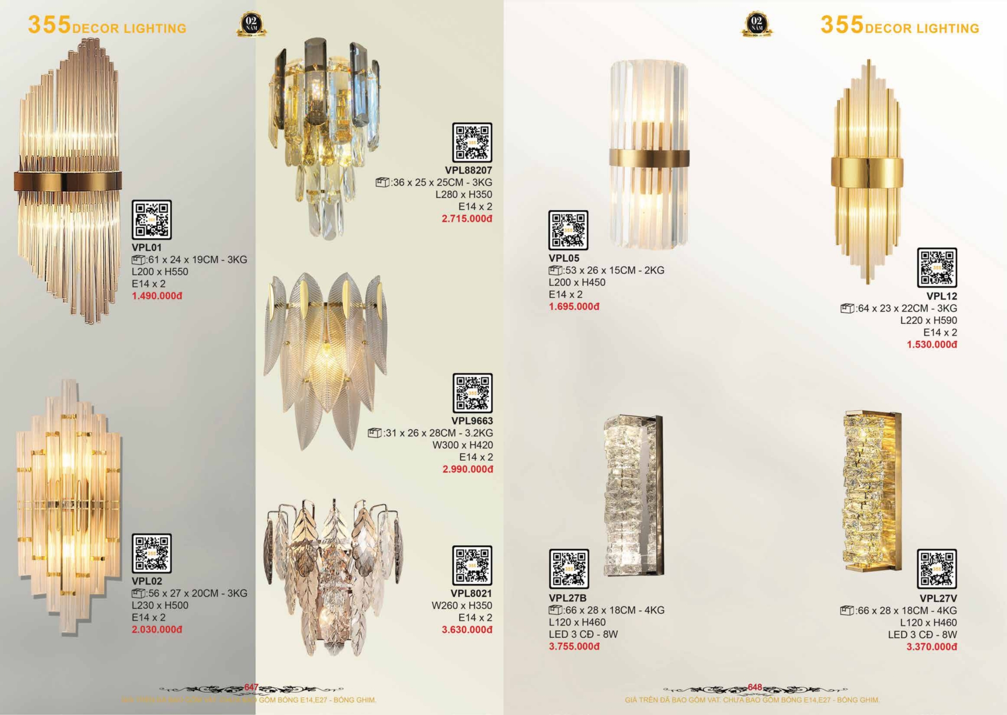 Bảng giá đèn trang trí 355 Decor