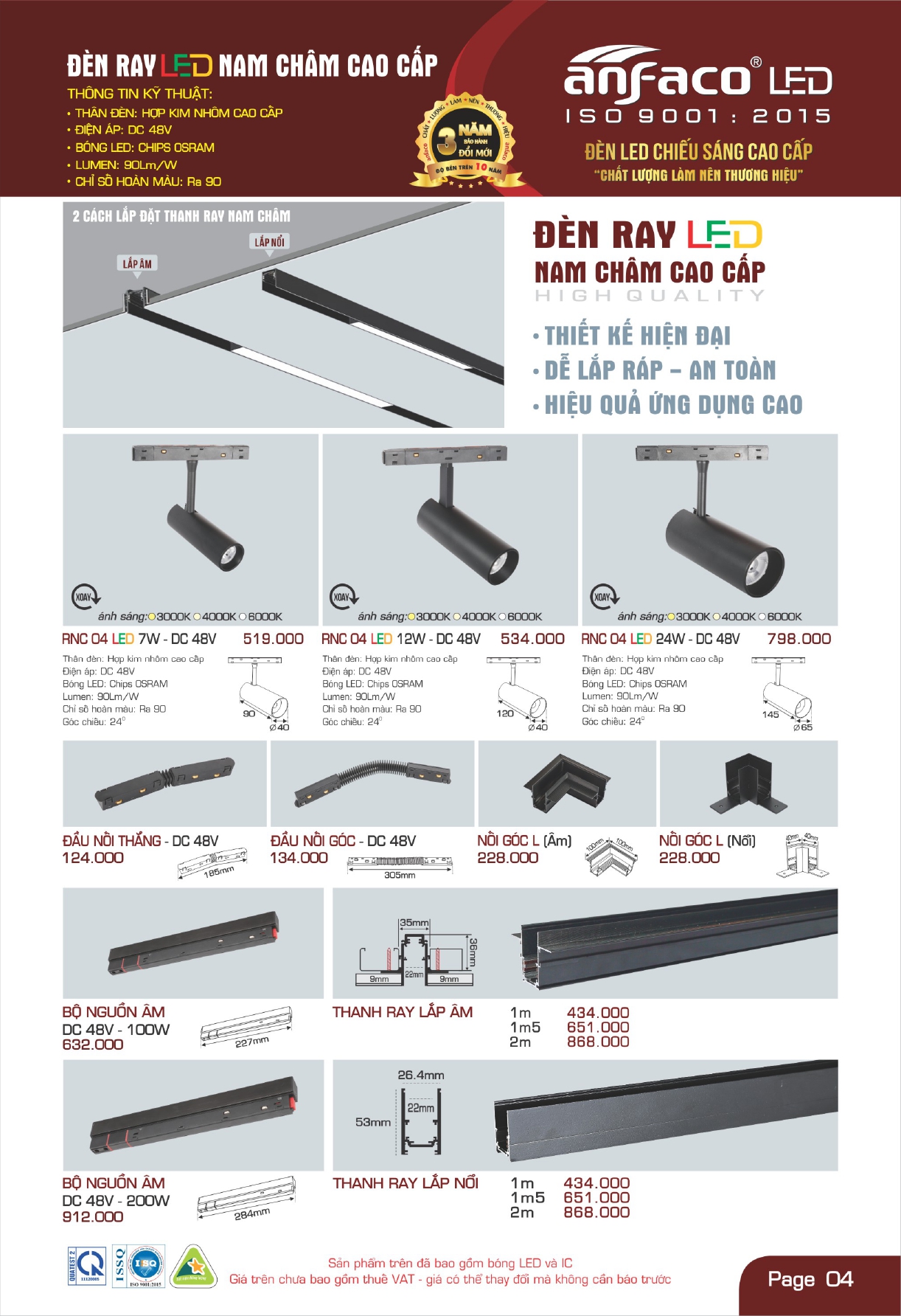 Bảng giá đèn LED ANFACO 2026