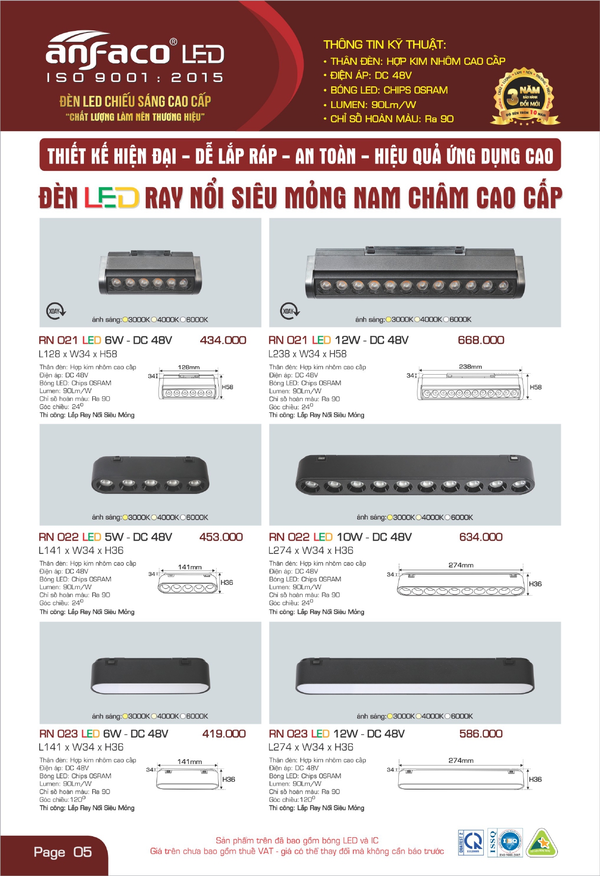 Bảng giá đèn LED ANFACO 2026