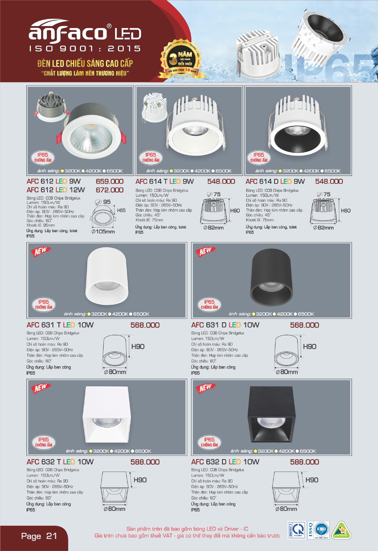 Bảng giá đèn LED ANFACO 2026