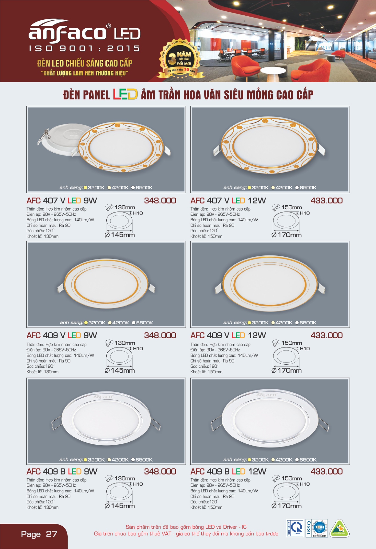 Bảng giá đèn LED ANFACO 2026