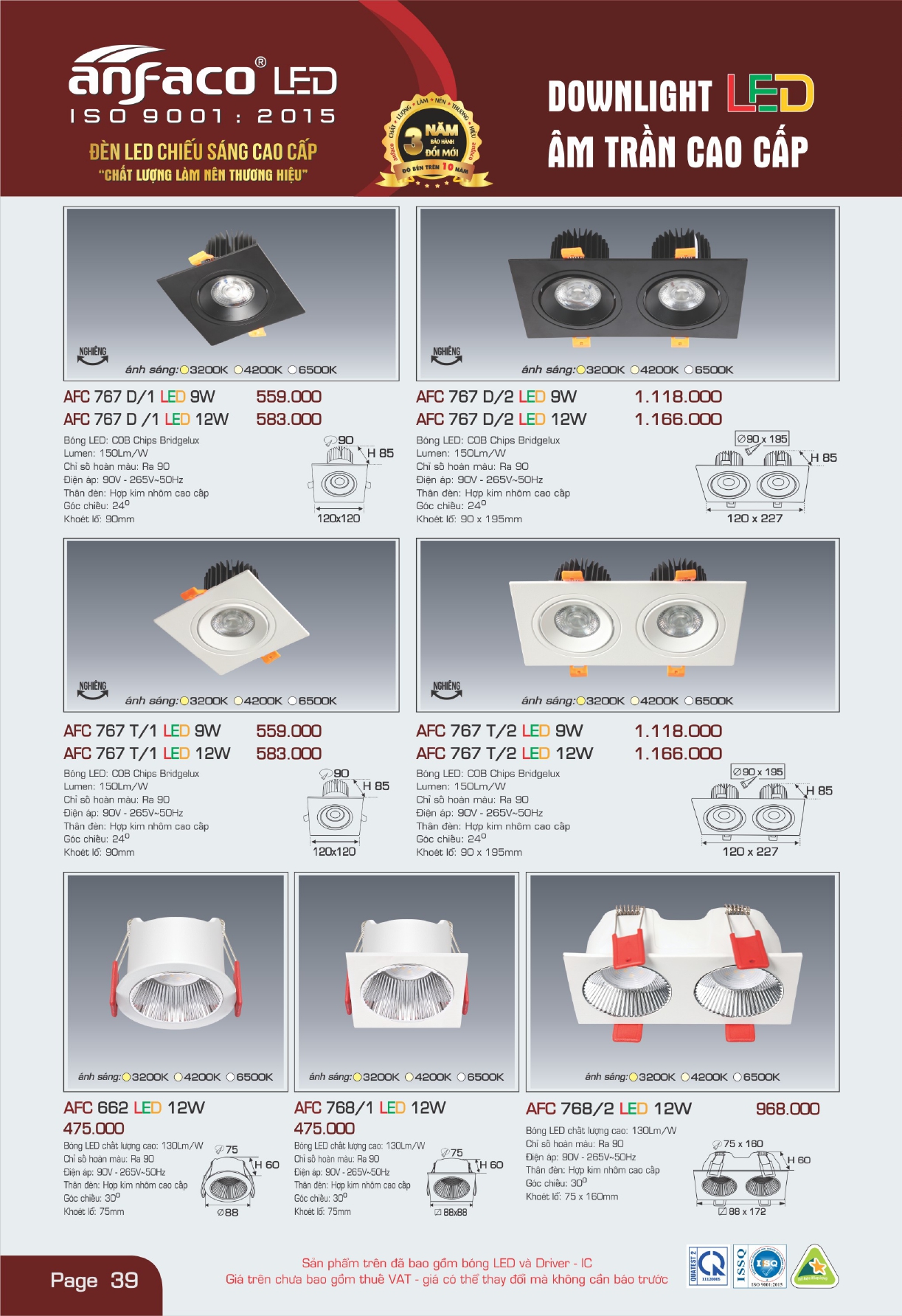 Bảng giá đèn LED ANFACO 2026