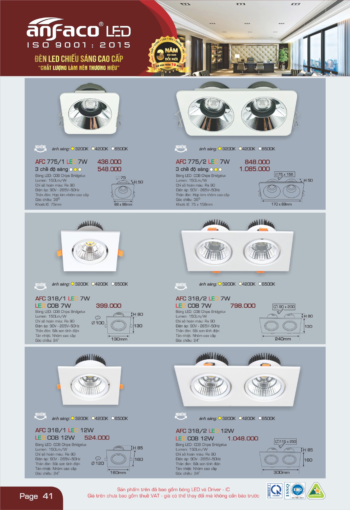 Bảng giá đèn LED ANFACO 2026