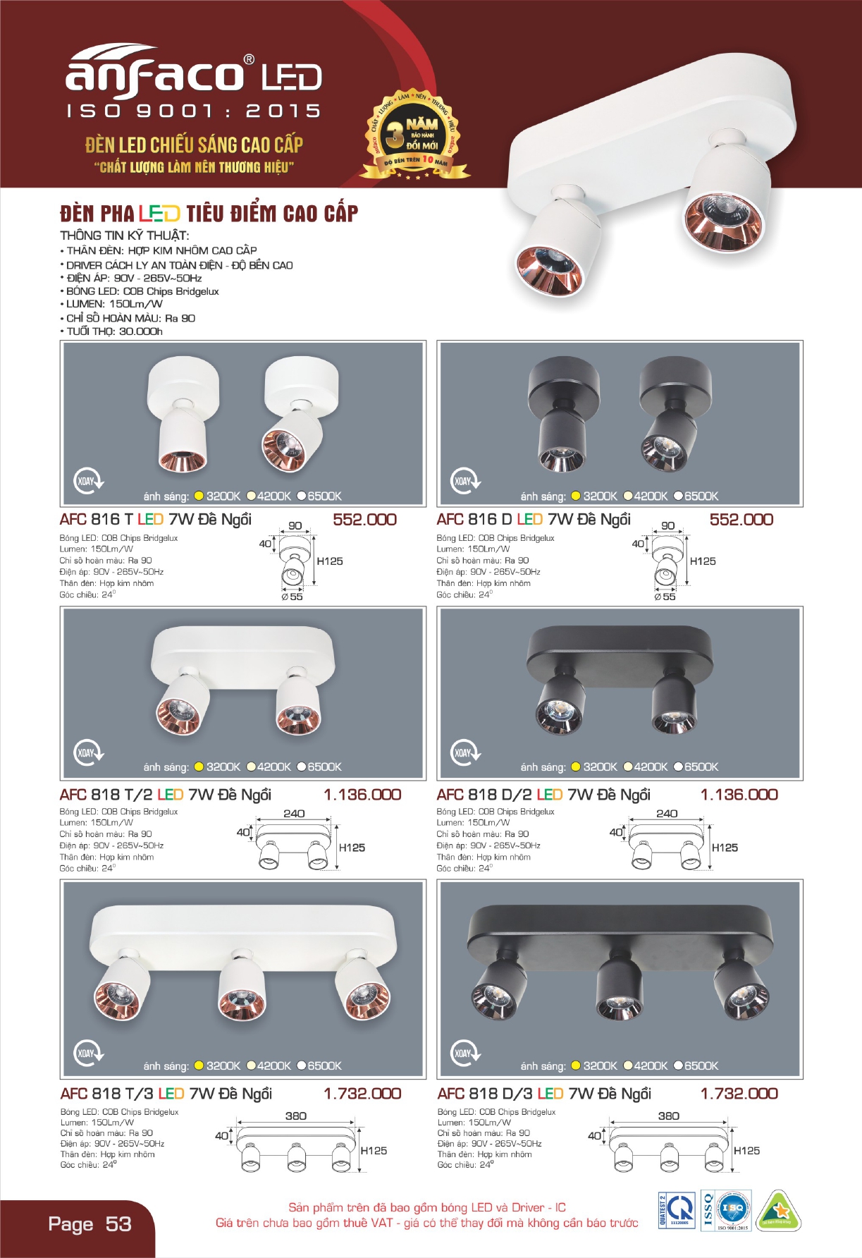 Bảng giá đèn LED ANFACO 2026