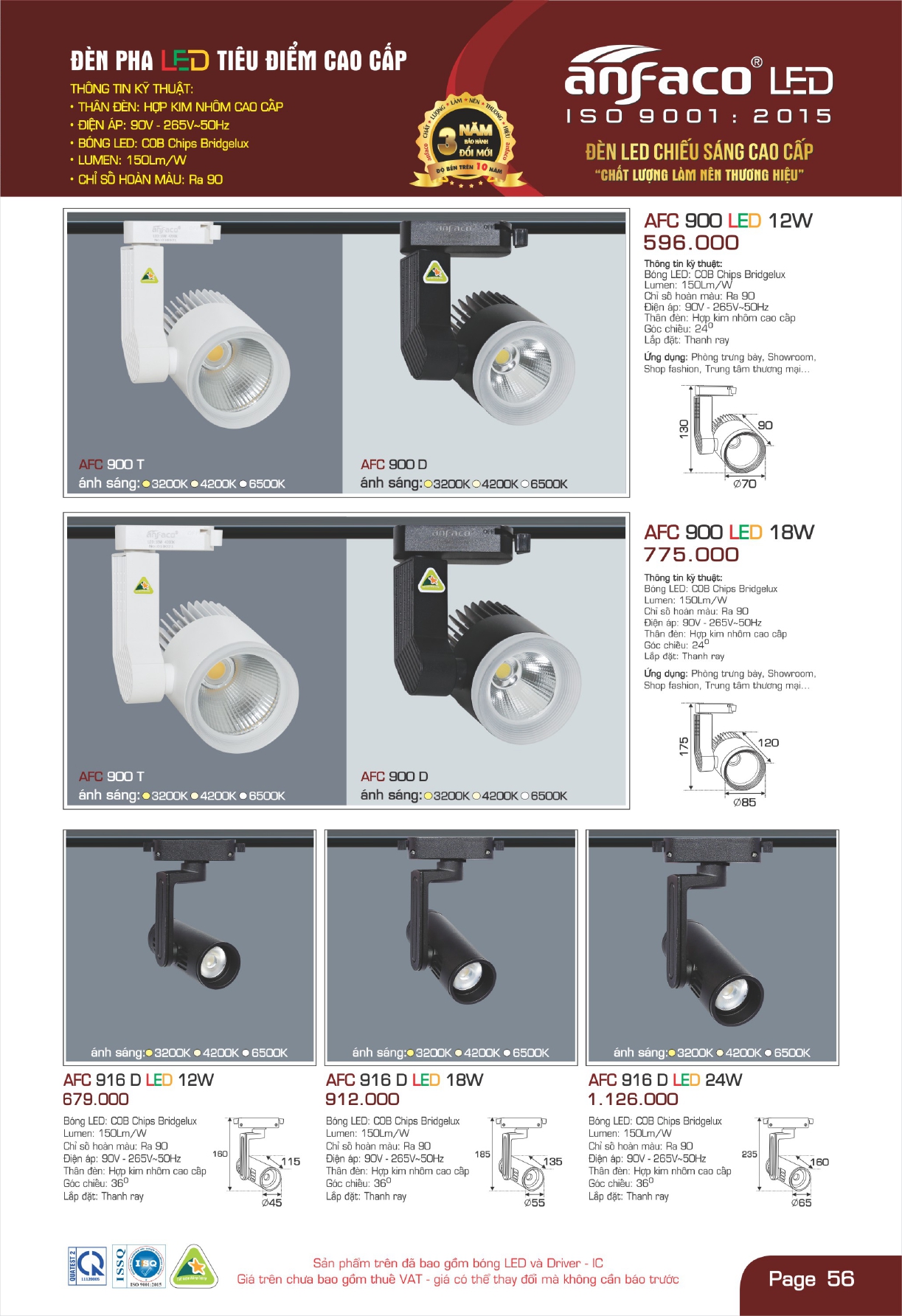 Bảng giá đèn LED ANFACO 2026
