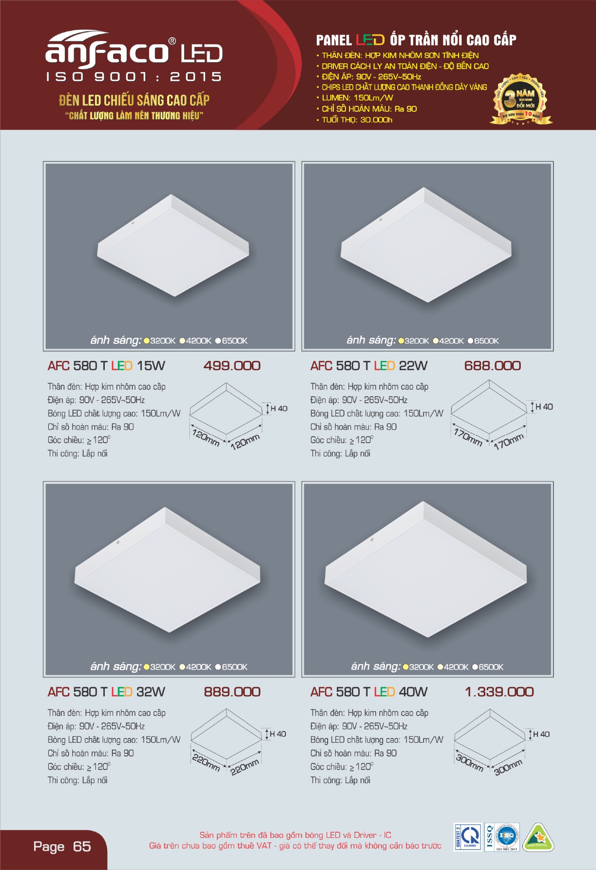 Bảng giá đèn LED ANFACO 2026