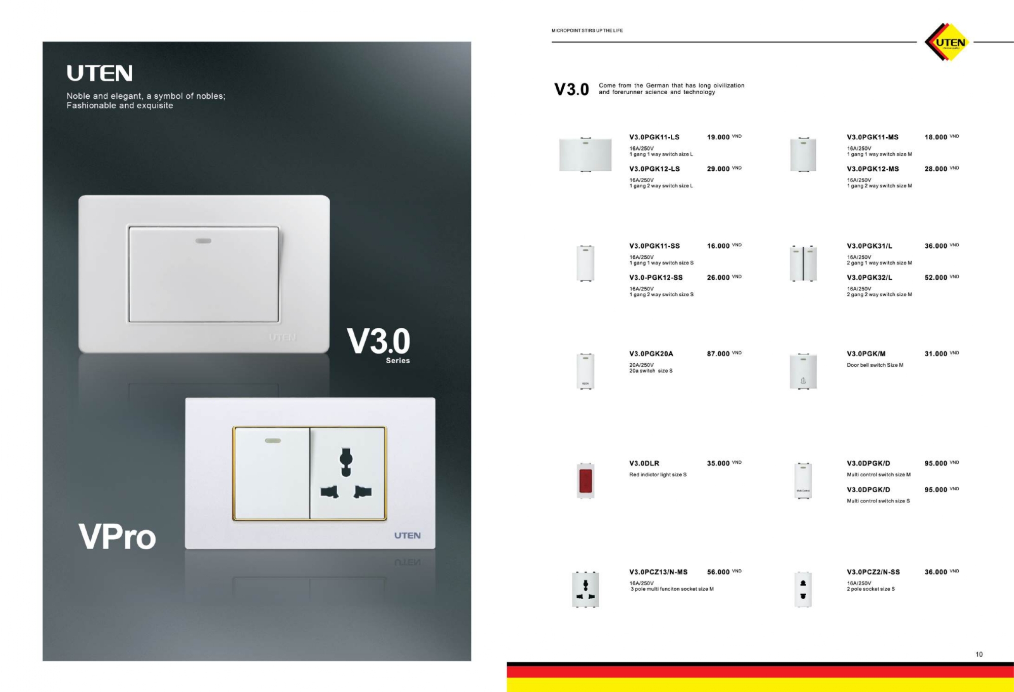 Bảng giá công tắc ổ cắm UTEN mới nhất