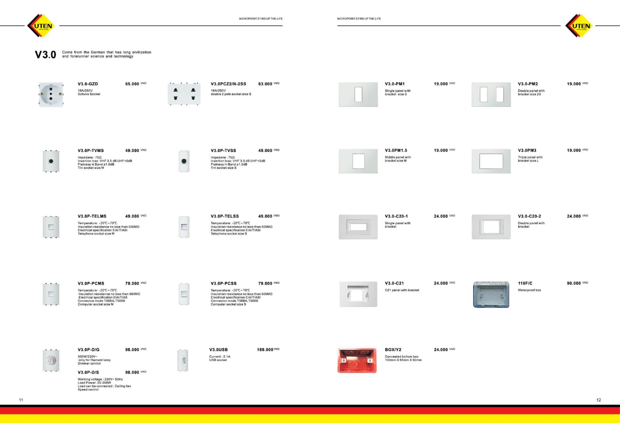 Bảng giá công tắc ổ cắm UTEN mới nhất