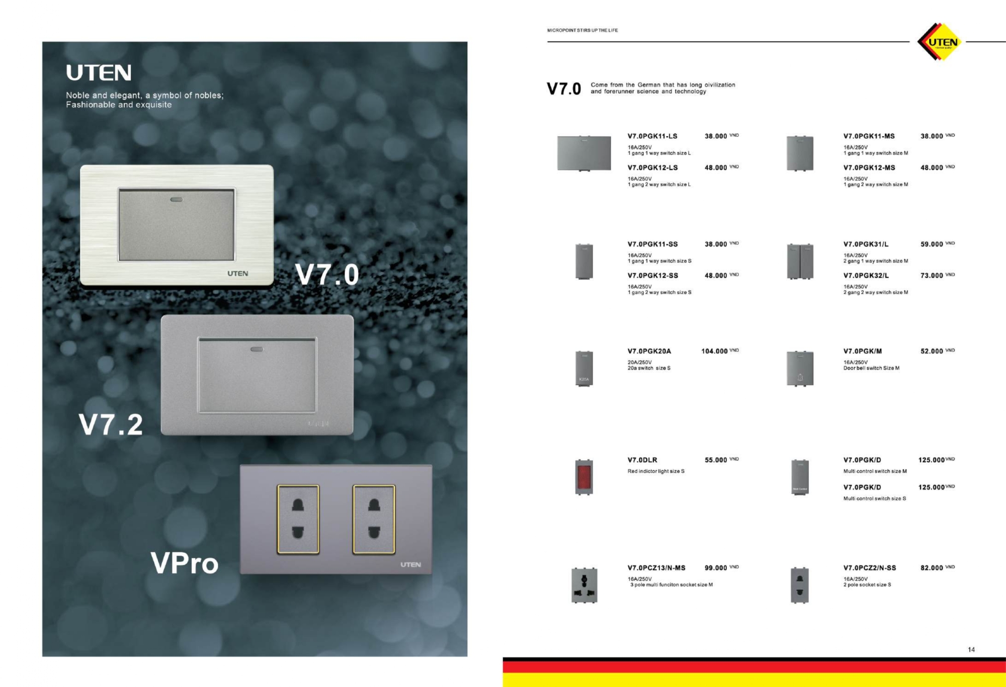 Bảng giá công tắc ổ cắm UTEN mới nhất