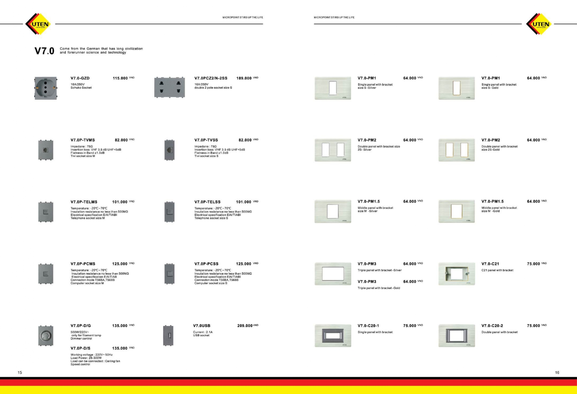 Bảng giá công tắc ổ cắm UTEN mới nhất