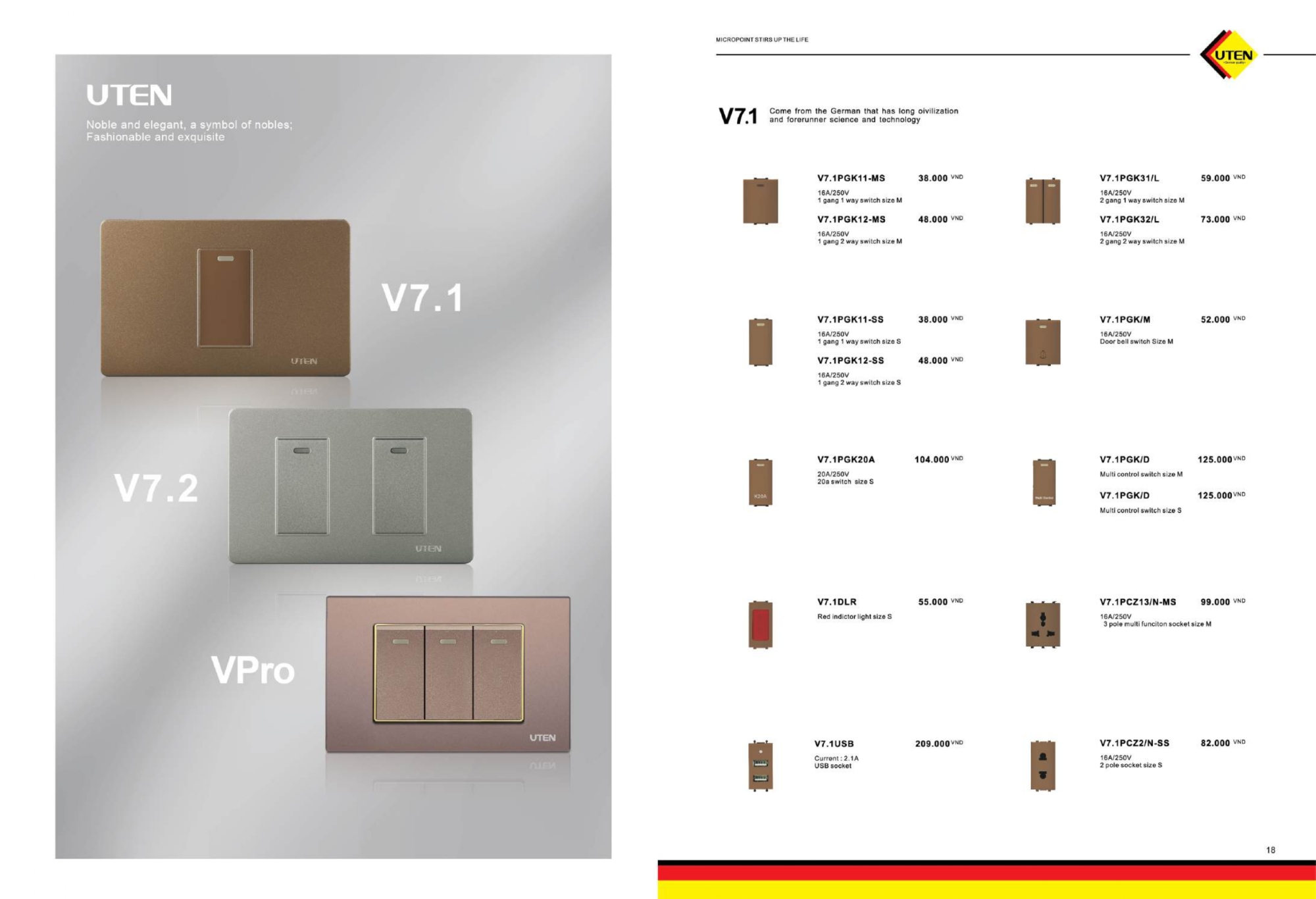 Bảng giá công tắc ổ cắm UTEN mới nhất