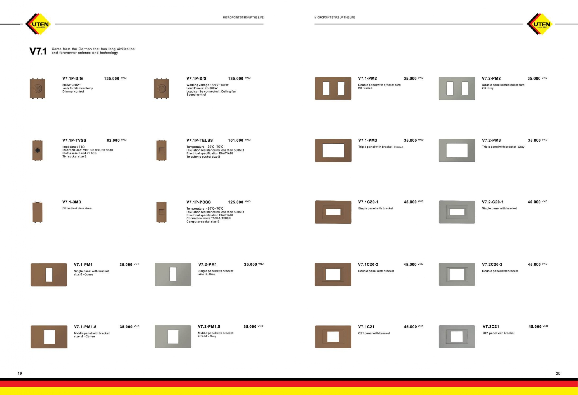 Bảng giá công tắc ổ cắm UTEN mới nhất