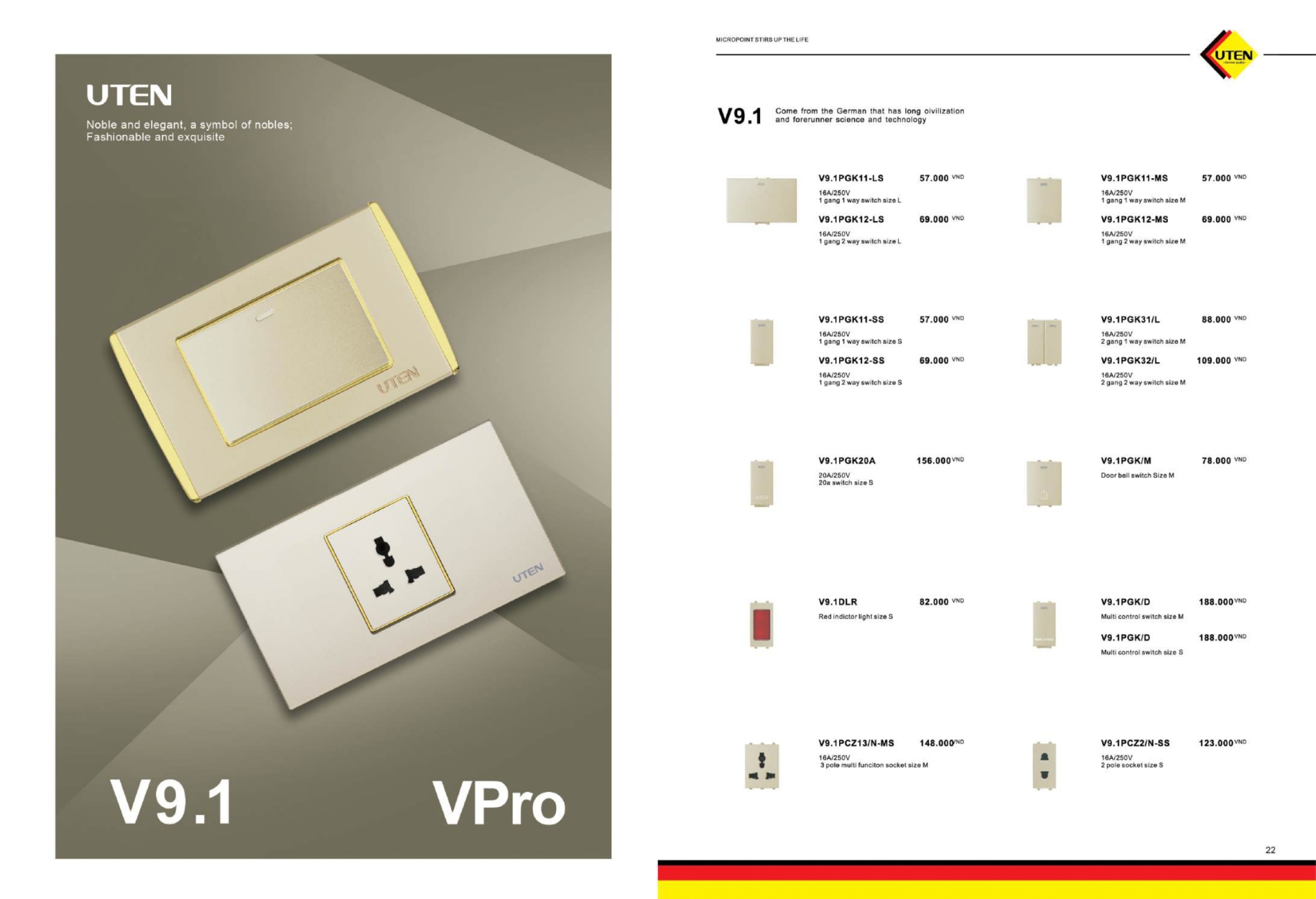 Bảng giá công tắc ổ cắm UTEN mới nhất