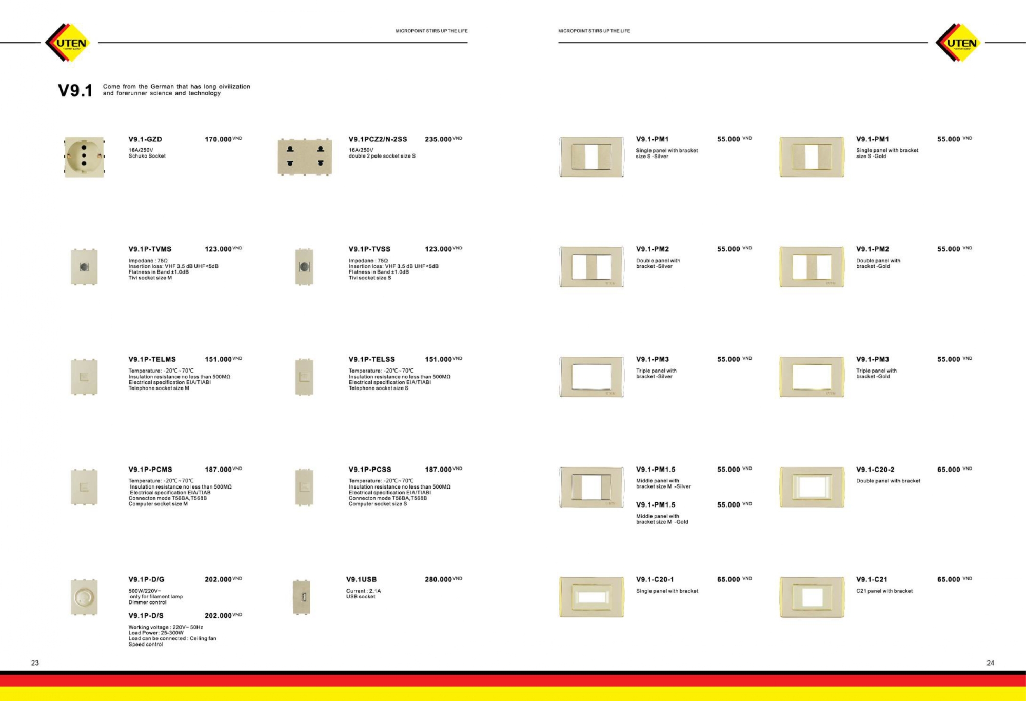 Bảng giá công tắc ổ cắm UTEN mới nhất
