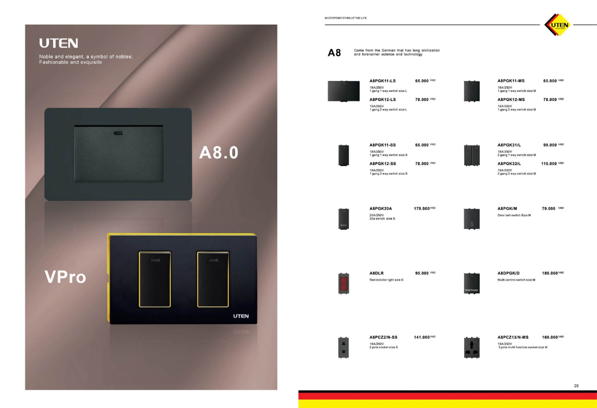 Bảng giá công tắc ổ cắm UTEN mới nhất