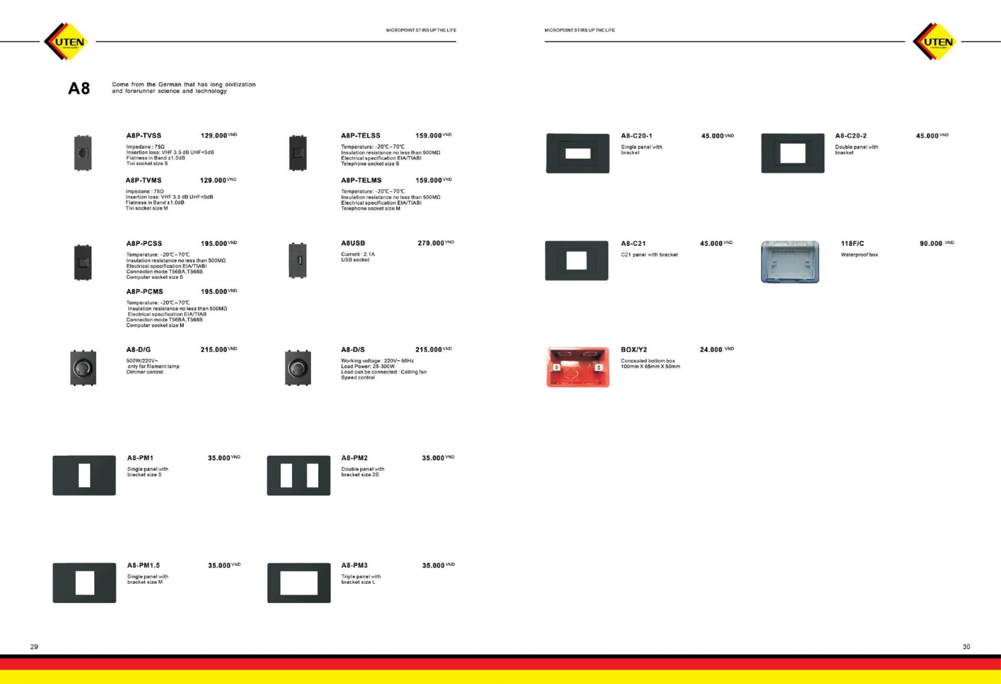 Bảng giá công tắc ổ cắm UTEN mới nhất