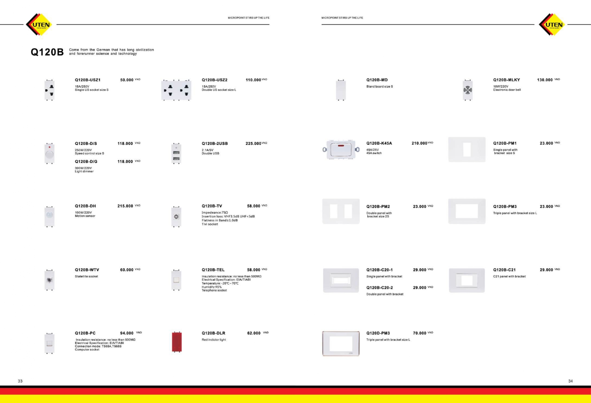 Bảng giá công tắc ổ cắm UTEN mới nhất