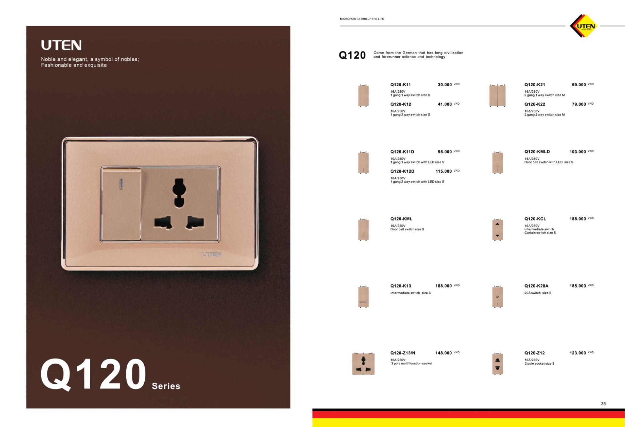 Bảng giá công tắc ổ cắm UTEN mới nhất