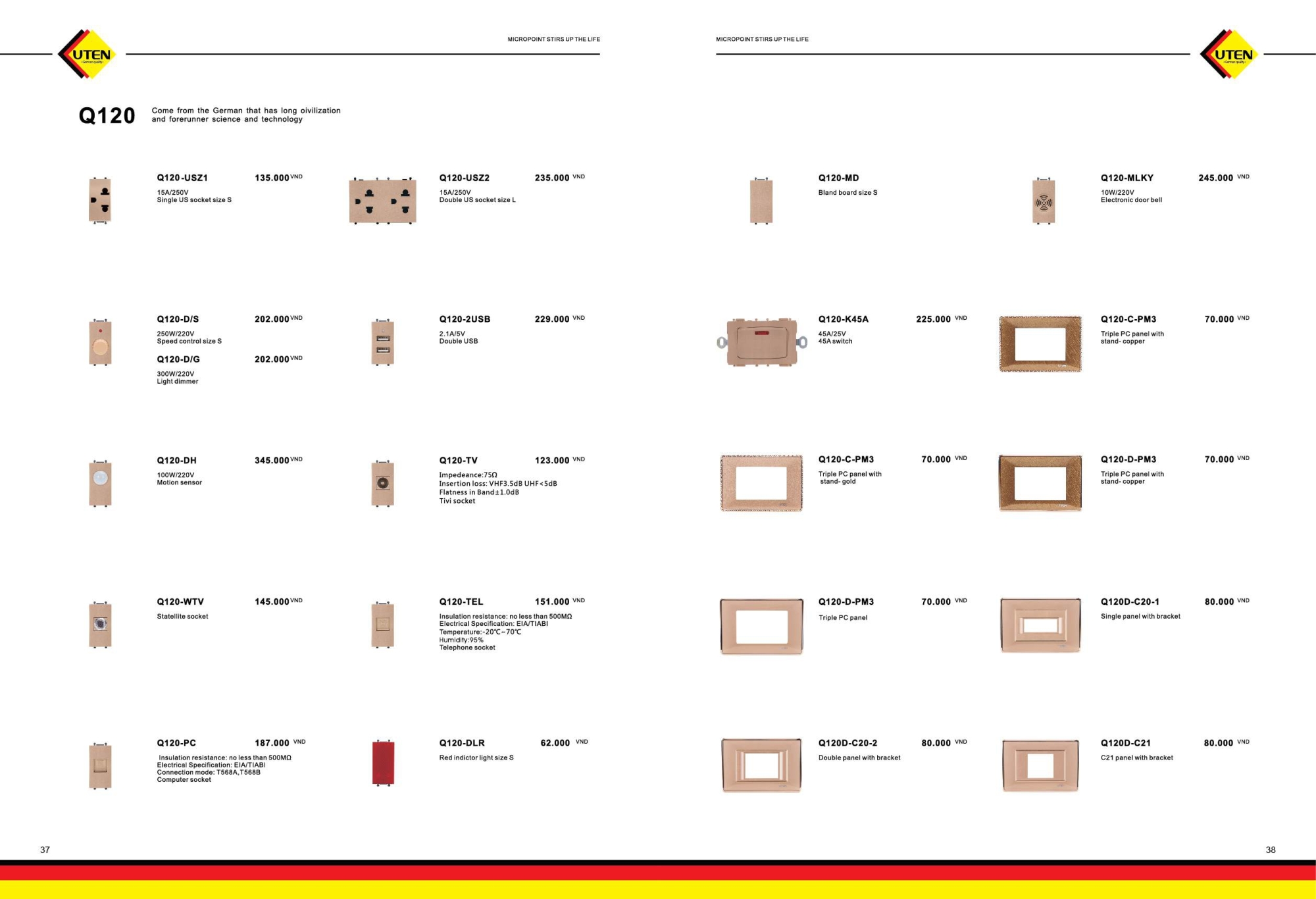Bảng giá công tắc ổ cắm UTEN mới nhất