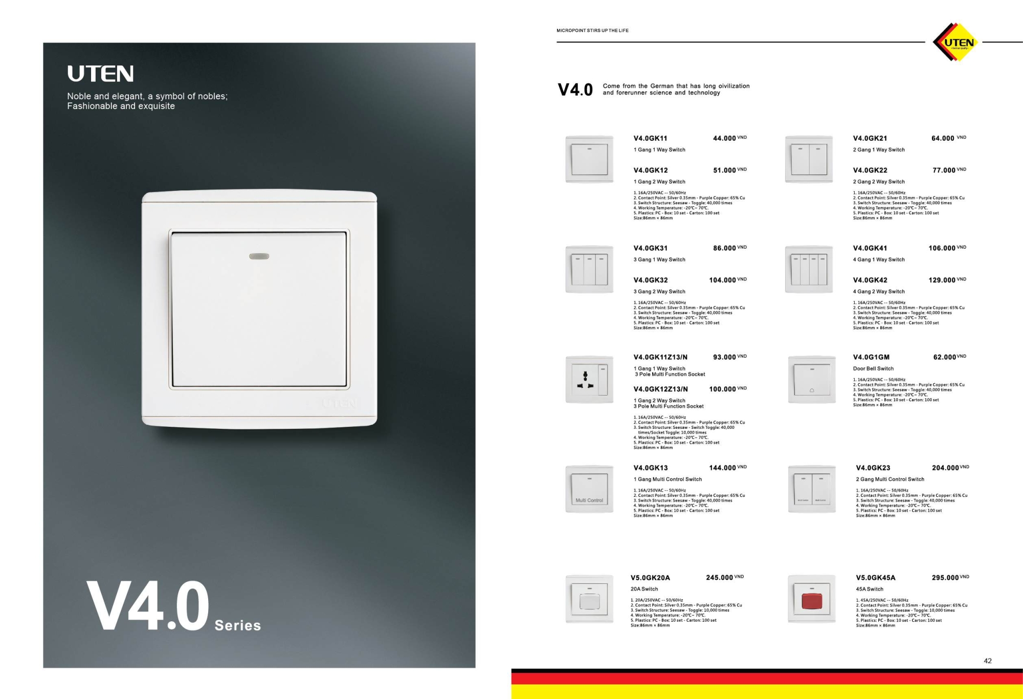 Bảng giá công tắc ổ cắm UTEN mới nhất