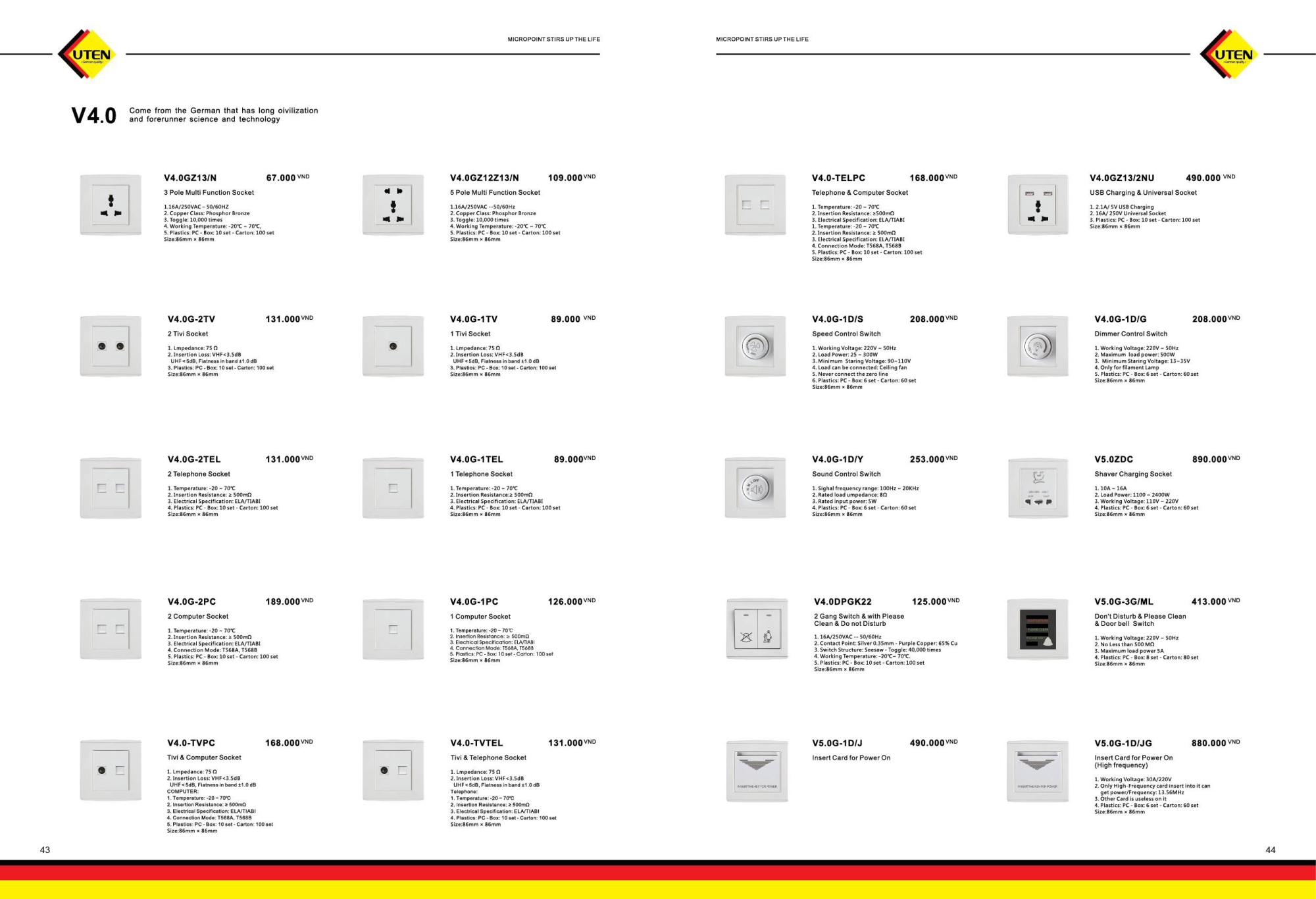Bảng giá công tắc ổ cắm UTEN mới nhất