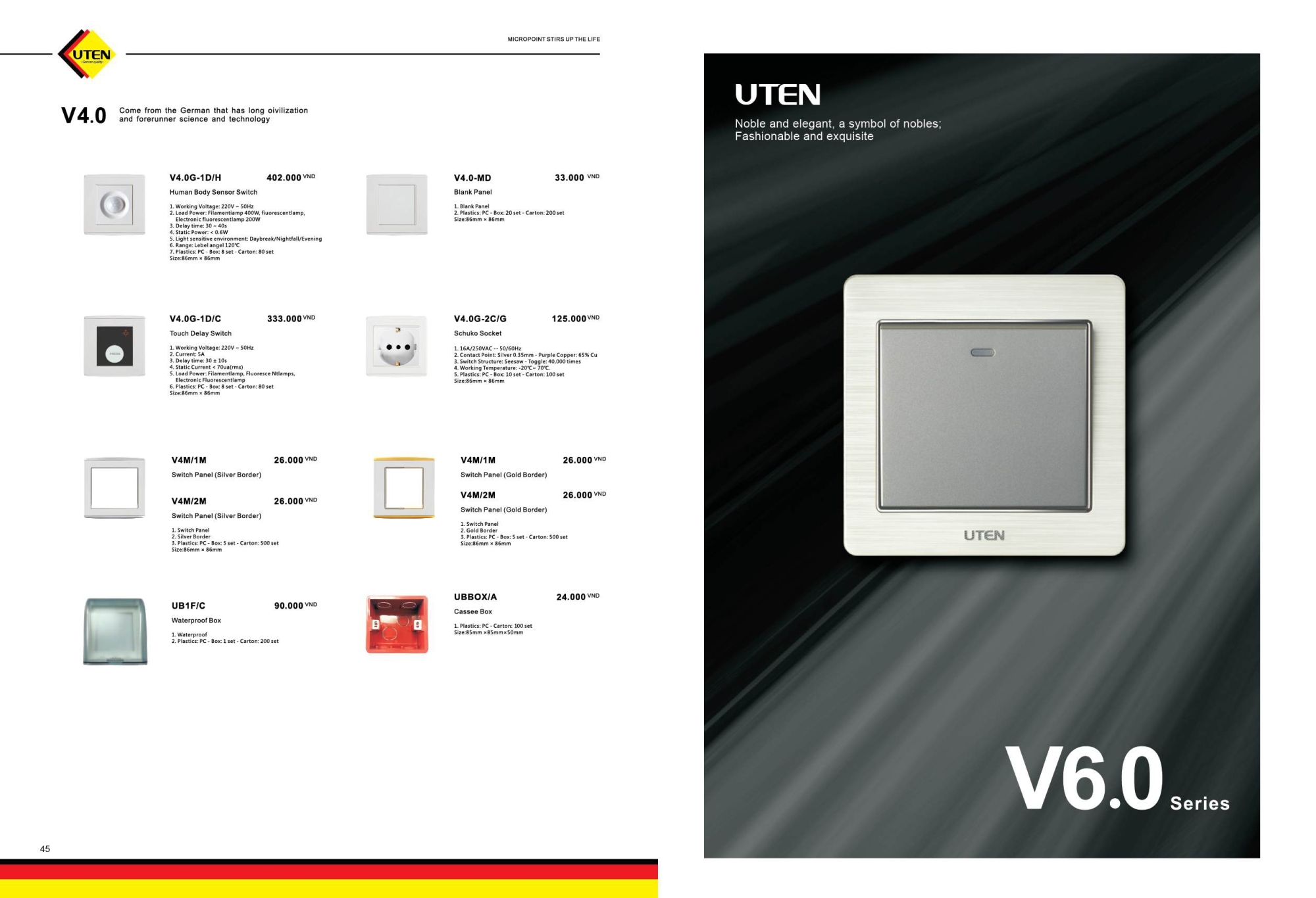 Bảng giá công tắc ổ cắm UTEN mới nhất