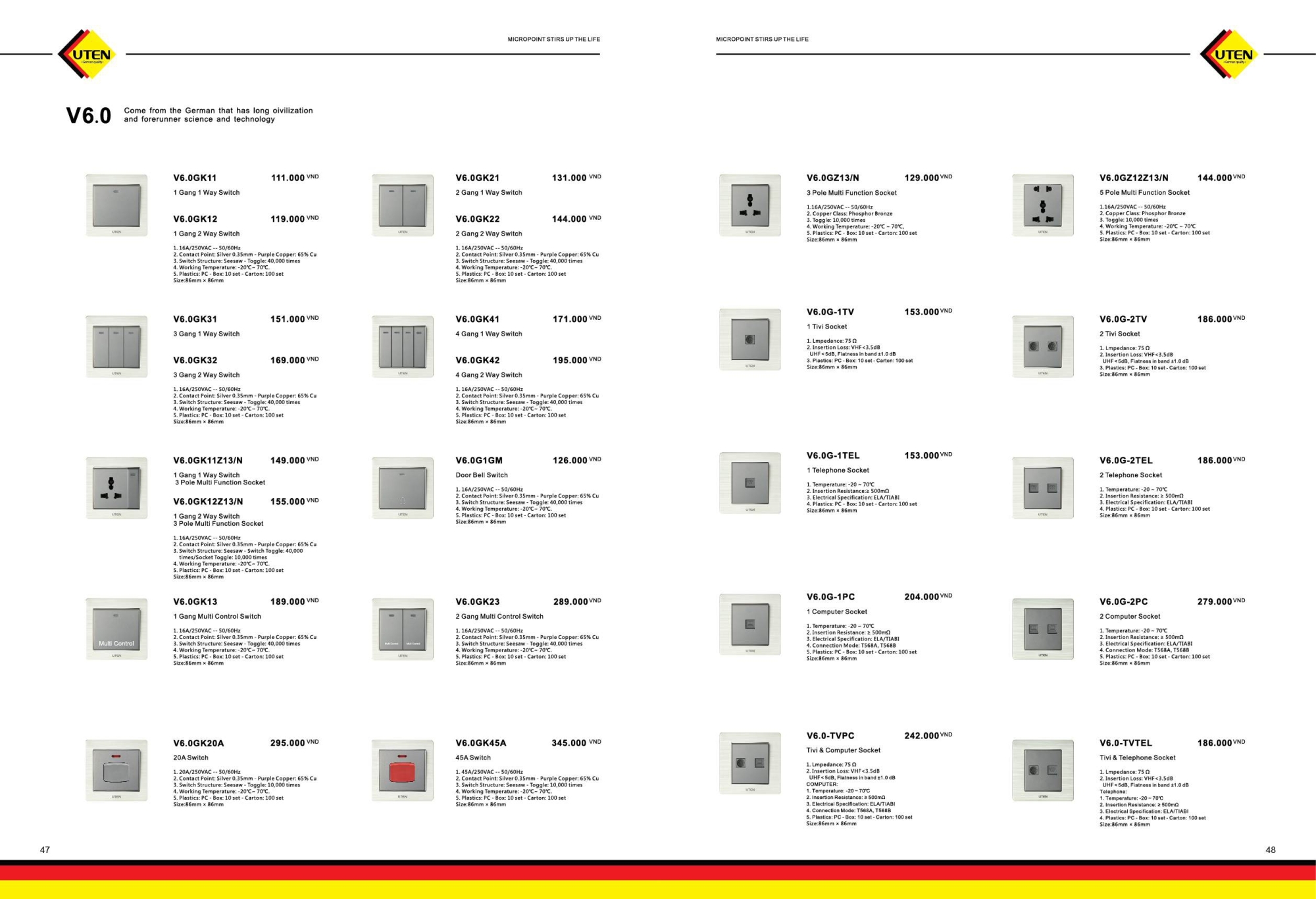 Bảng giá công tắc ổ cắm UTEN mới nhất