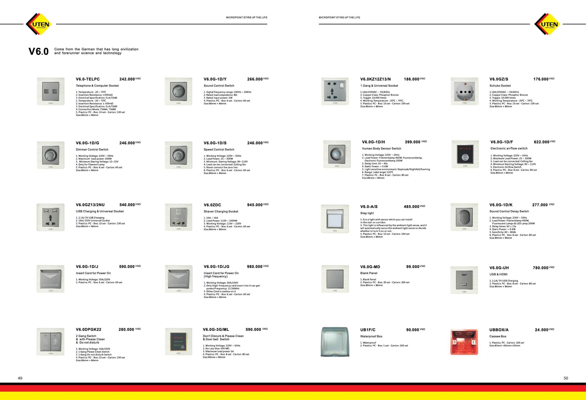 Bảng giá công tắc ổ cắm UTEN mới nhất