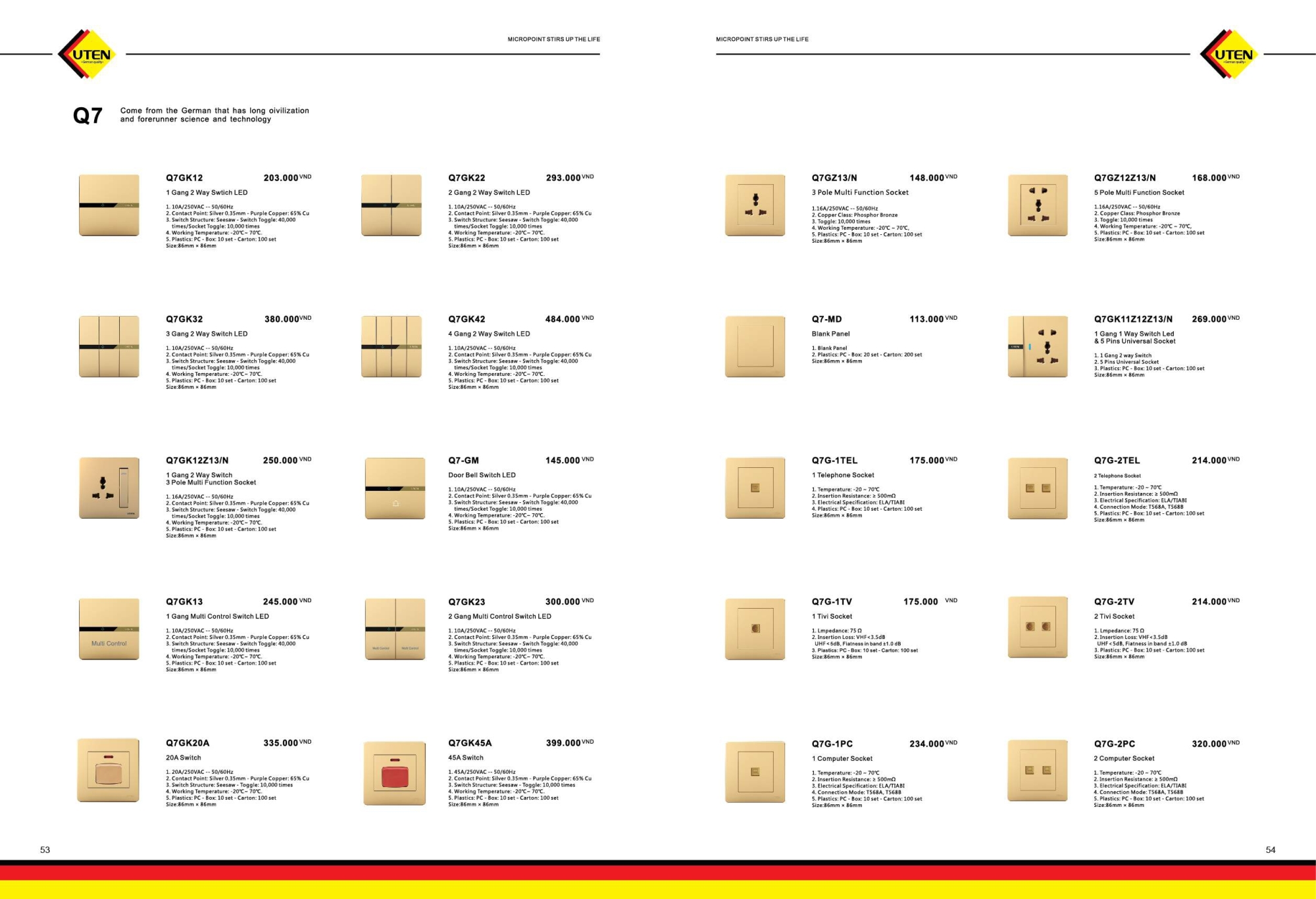 Bảng giá công tắc ổ cắm UTEN mới nhất
