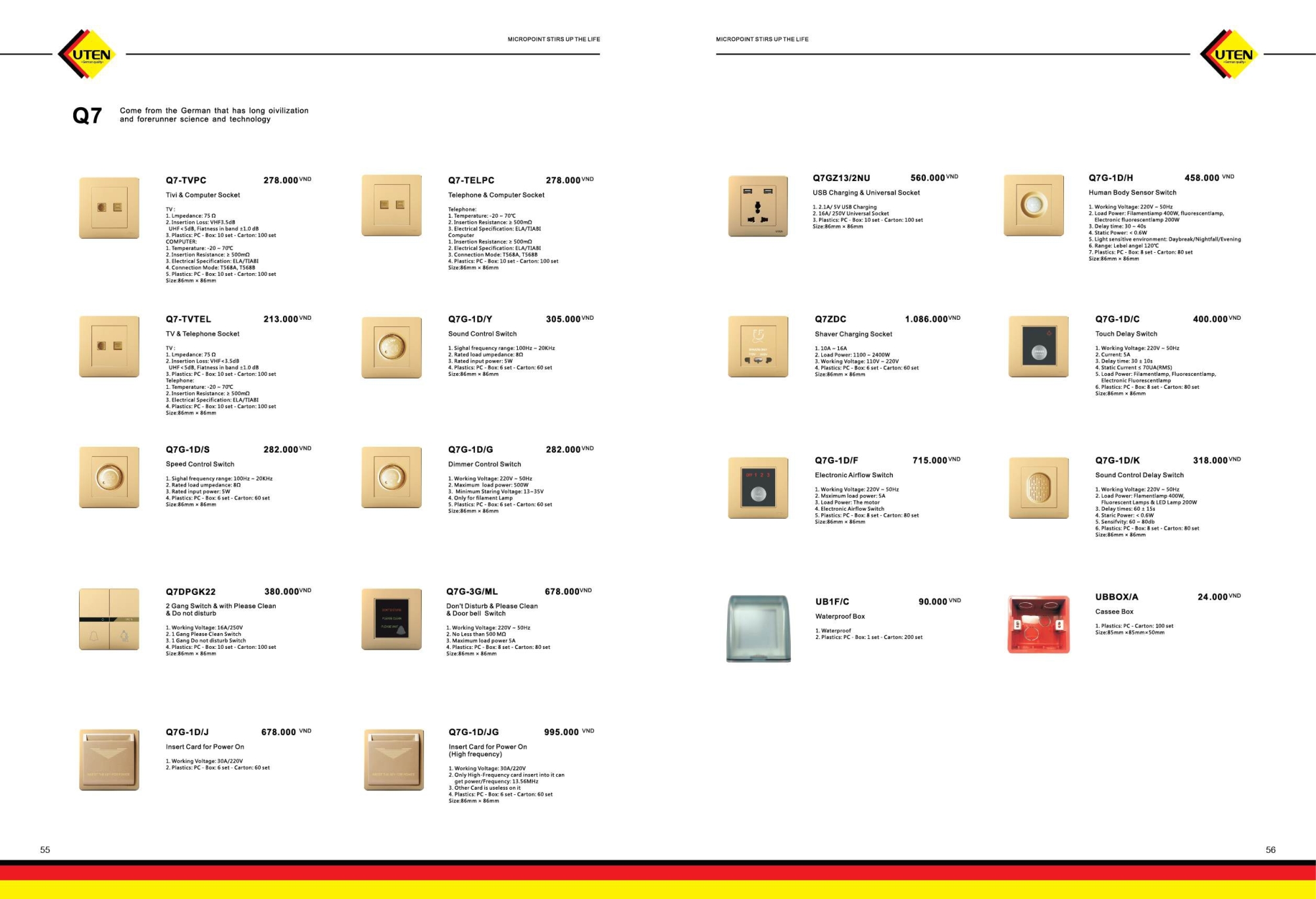 Bảng giá công tắc ổ cắm UTEN mới nhất