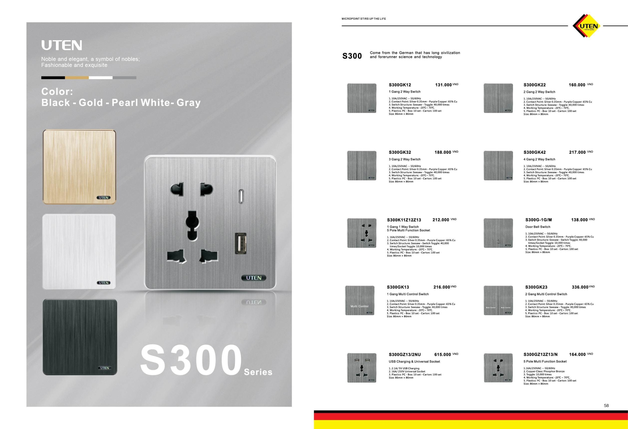 Bảng giá công tắc ổ cắm UTEN mới nhất