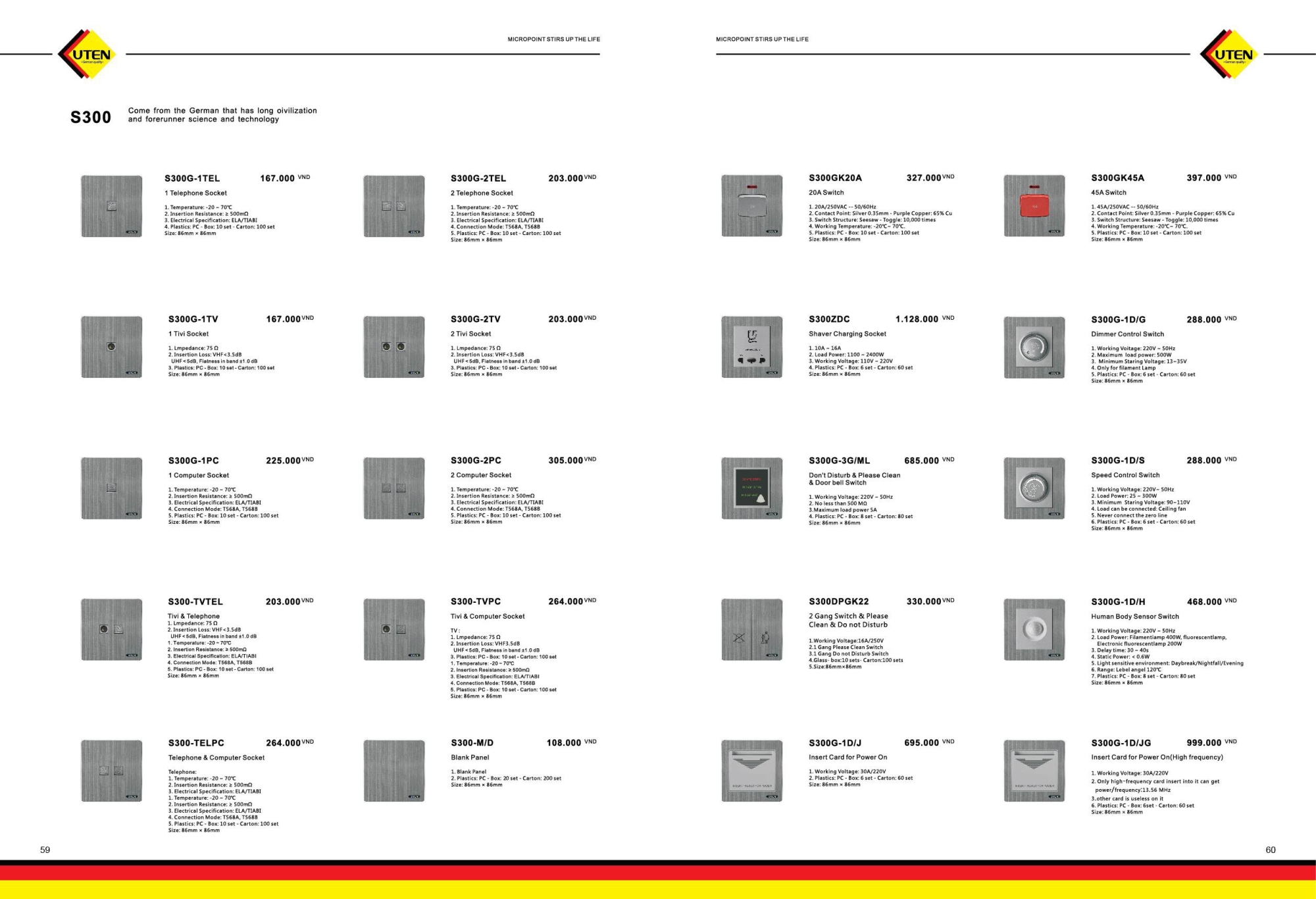 Bảng giá công tắc ổ cắm UTEN mới nhất