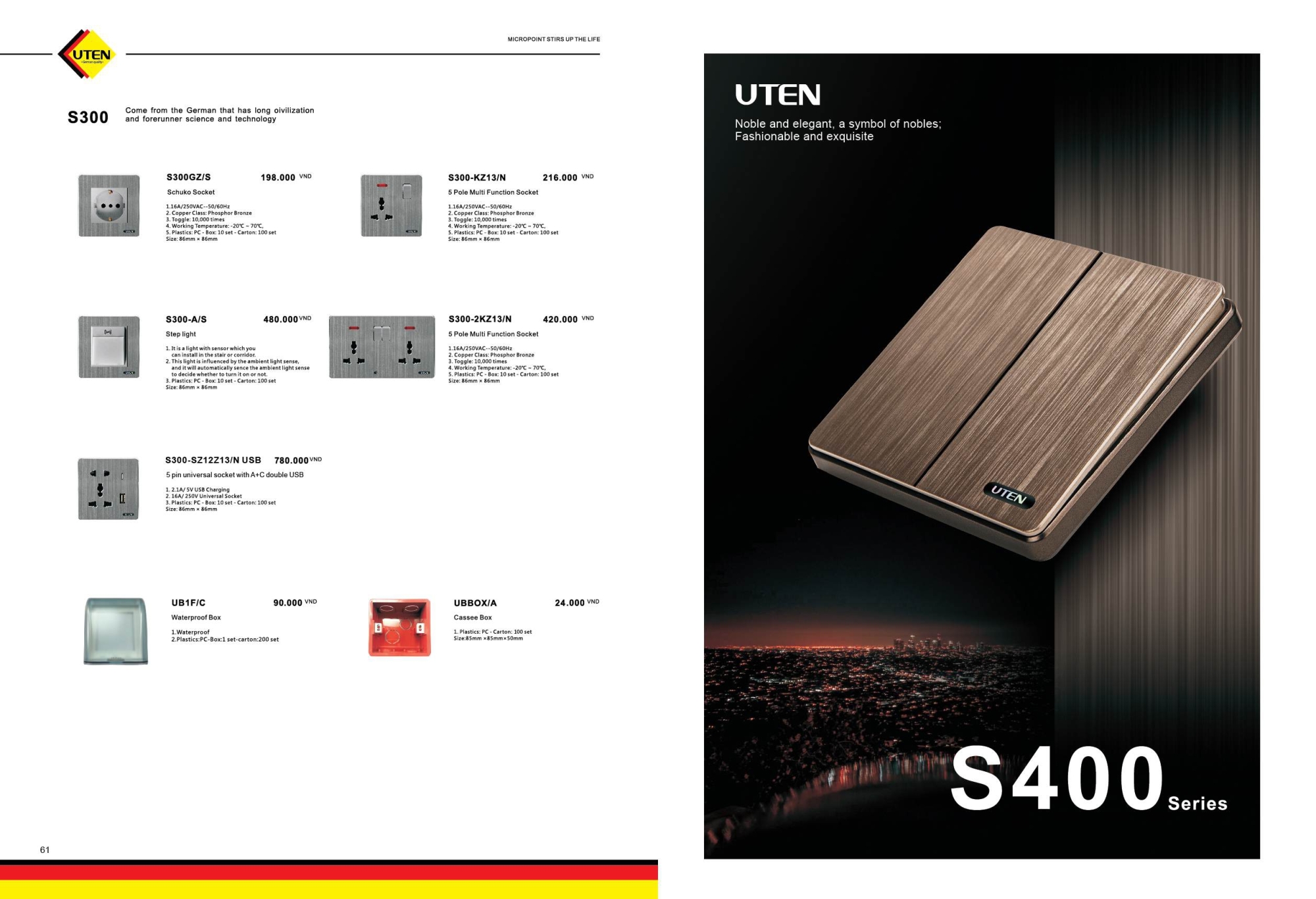 Bảng giá công tắc ổ cắm UTEN mới nhất