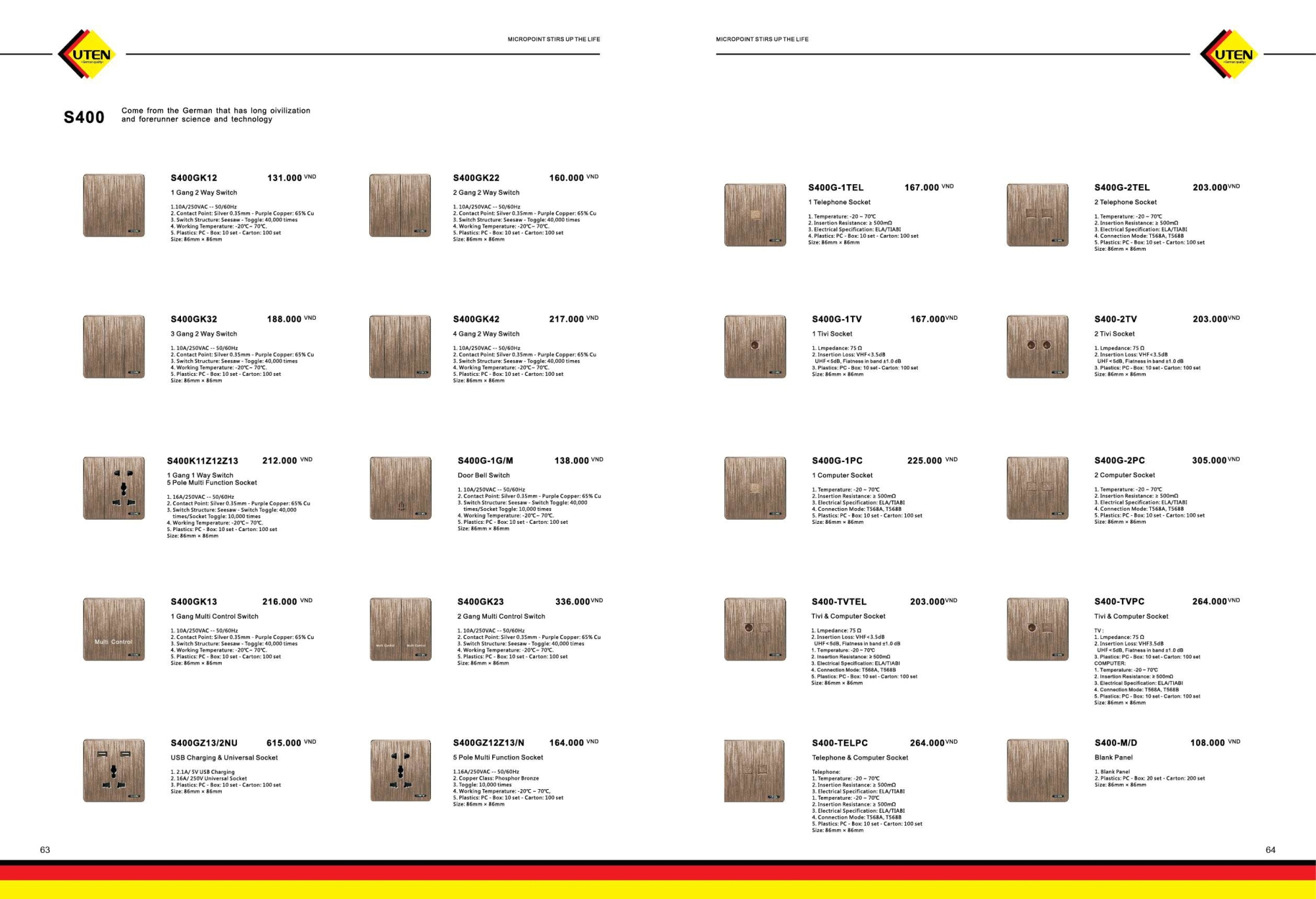 Bảng giá công tắc ổ cắm UTEN mới nhất