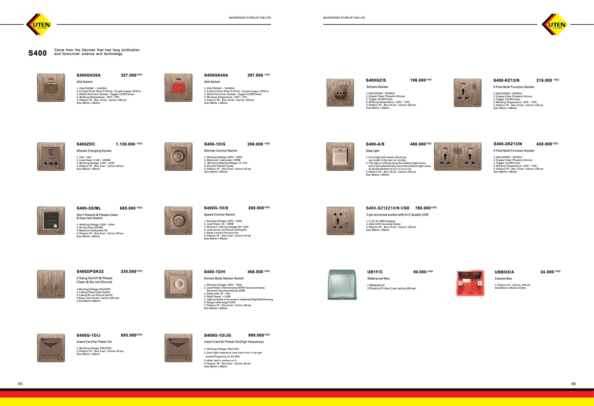 Bảng giá công tắc ổ cắm UTEN mới nhất