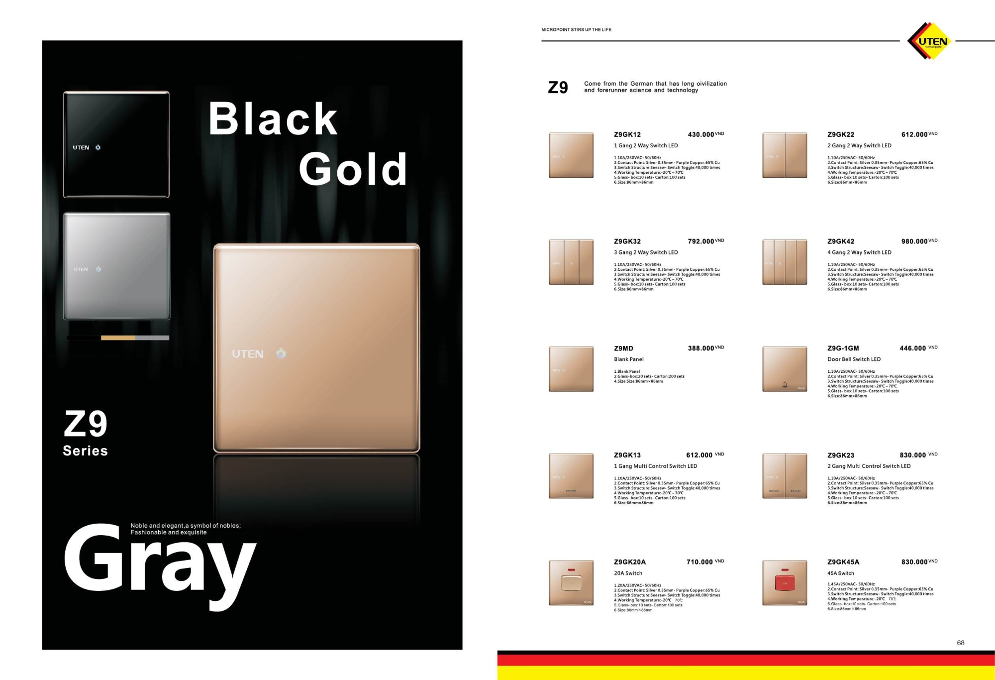 Bảng giá công tắc ổ cắm UTEN mới nhất