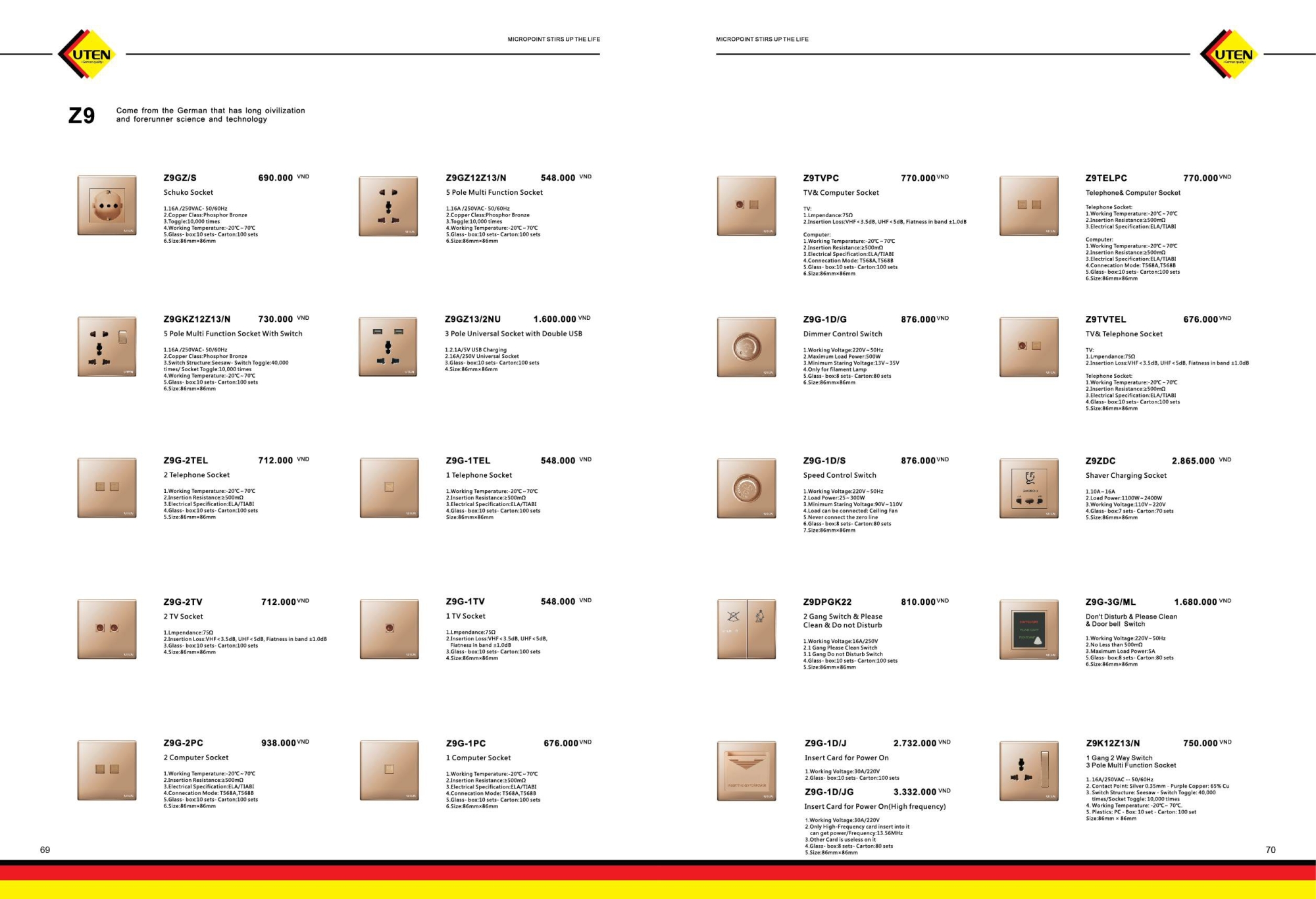 Bảng giá công tắc ổ cắm UTEN mới nhất