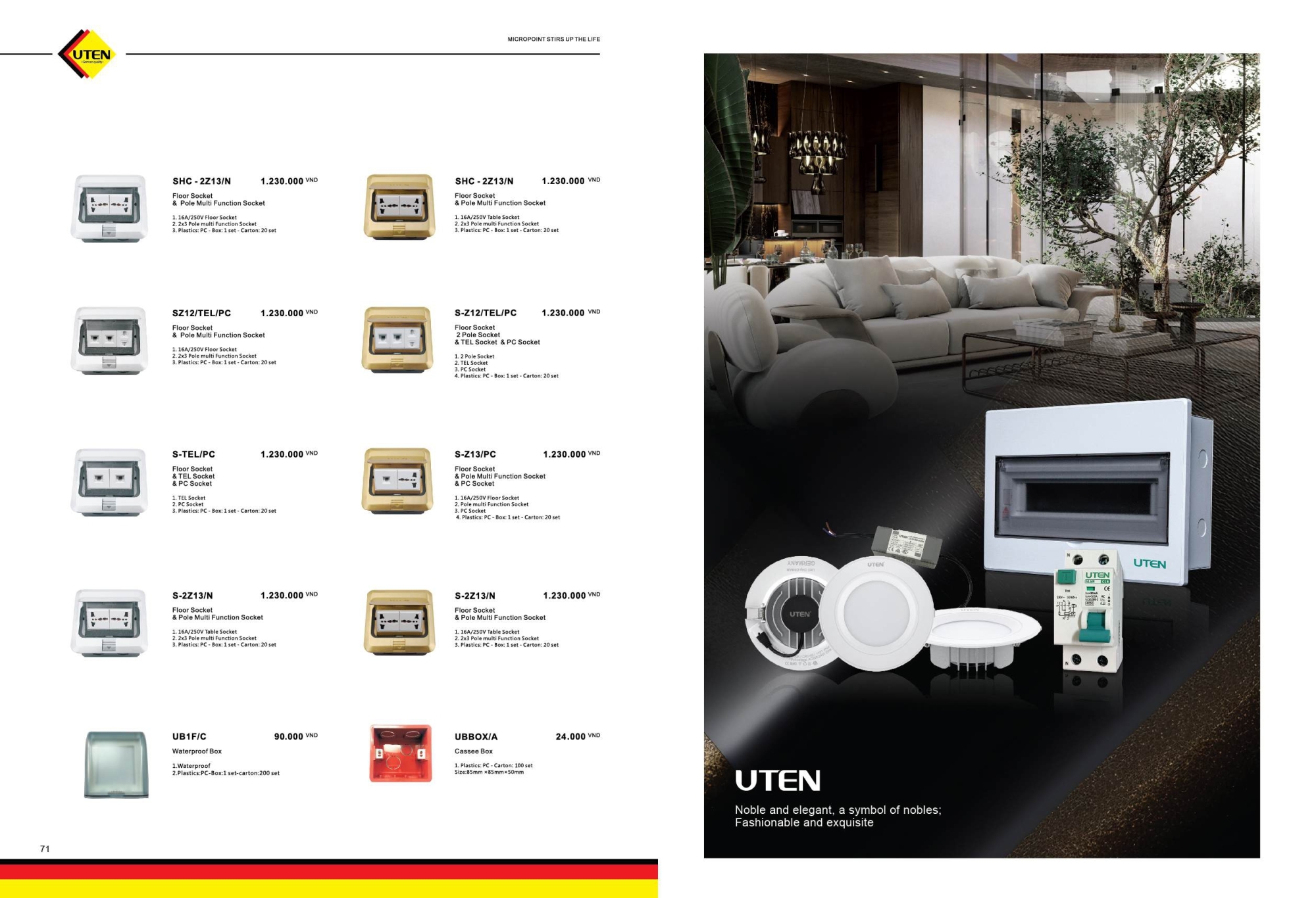 Bảng giá công tắc ổ cắm UTEN mới nhất