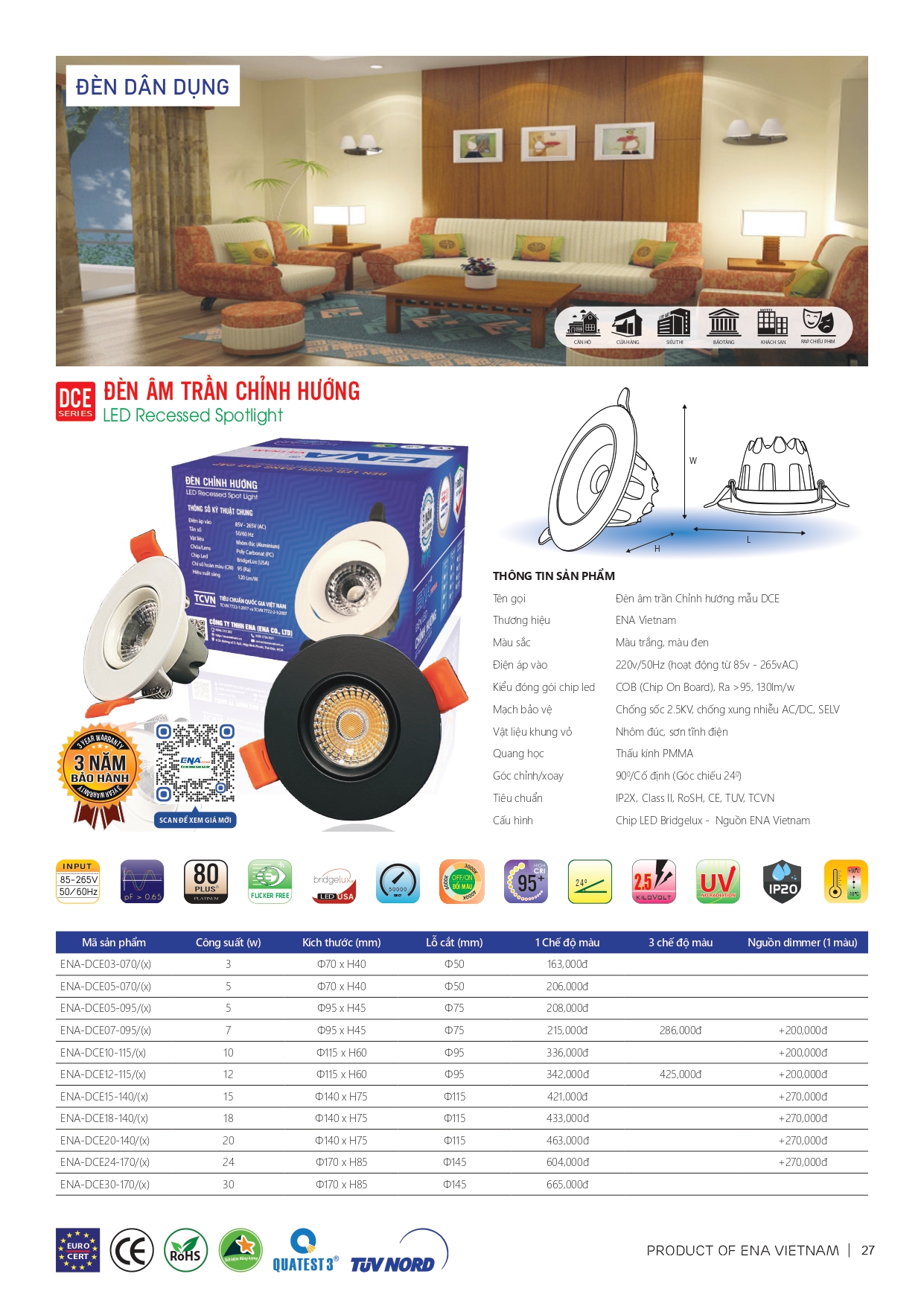 Bảng giá đèn led Ena 2026
